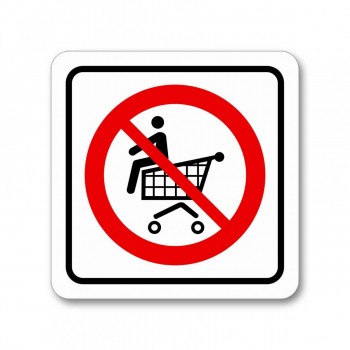 Piktogram zákaz sezení na nákupním košíku barevná samolepka