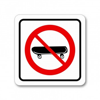 Piktogram zákaz vstupu na skateboardu barevná samolepka