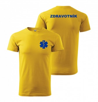 Tričko ZDRAVOTNÍK žluté s modrým potiskem XXL pánské