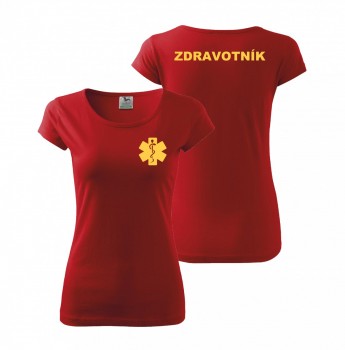 Tričko dámské ZDRAVOTNÍK červené se žlutým potiskem XL dámské