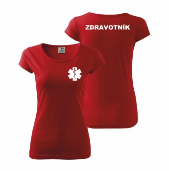 Tričko dámské ZDRAVOTNÍK červené s bílým potiskem XL dámské