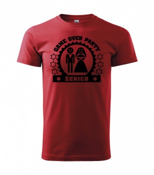 Tričko pro ženicha Game Over červené s černým potiskem XL pánské