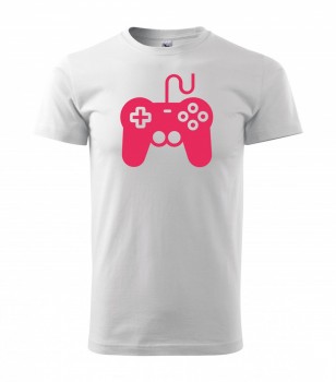 Tričko pro hráče Gamepad bílé s růžovým potiskem L pánské