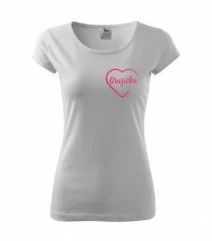 Tričko pro družičku srdce bílé s růžovým potiskem XL dámské