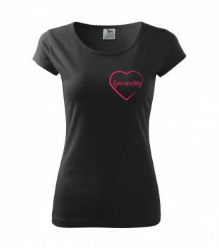 Tričko pro tým nevěsty srdce černé s růžovým potiskem XL dámské