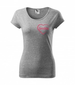 Tričko pro nevěstu srdce šedé s růžovým potiskem XL dámské