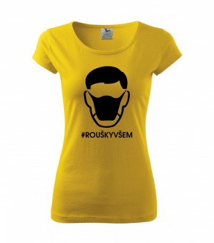 Tričko #ROUŠKYVŠEM žluté s černým potiskem XL dámské