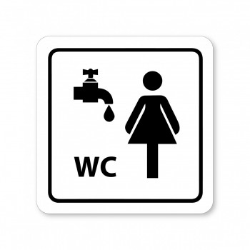 Piktogram WC ženy s umývárnou bílý hliník
