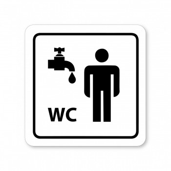 Piktogram WC muži s umývárnou bílý hliník