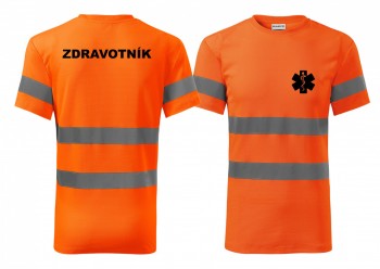 Reflexní tričko oranžová Zdravotník černý potisk XL pánské