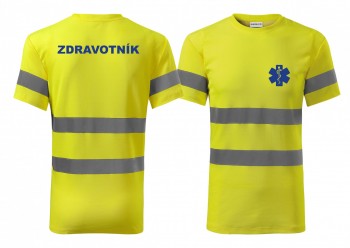 Reflexní tričko žlutá Zdravotník modrý potisk XXL pánské