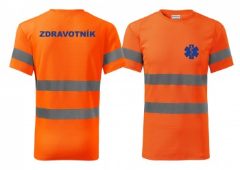Reflexní tričko oranžová Zdravotník modrý potisk XL pánské