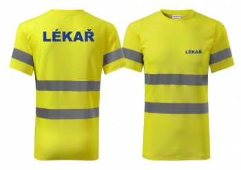 Reflexní tričko žlutá Lekář modrý potisk XL pánské