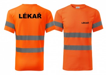 Reflexní tričko oranžová Lekář černý potisk L pánské