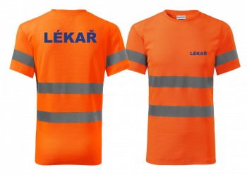Reflexní tričko oranžová Lekář modrý potisk XXL pánské