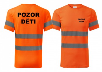 Reflexní tričko oranžová Pozor děti L pánské