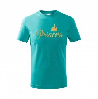 Tričko Princess dětské emerald se zlatým potiskem 158 cm/12 let