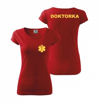 Tričko DOKTORKA červené/žlutý potisk XL dámské