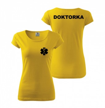 Tričko DOKTORKA žluté/černý potisk XL dámské
