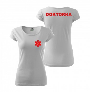 Tričko DOKTORKA bílé/červený potisk XL dámské