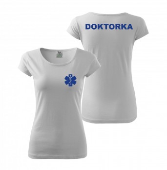 Tričko DOKTORKA bílé/modrý potisk XL dámské