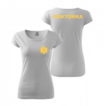 Tričko DOKTORKA bílé/žlutý potisk XL dámské