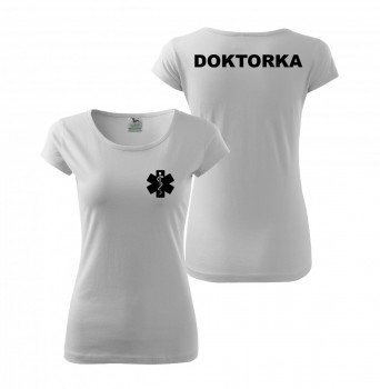 Tričko DOKTORKA bílé/černý potisk XL dámské