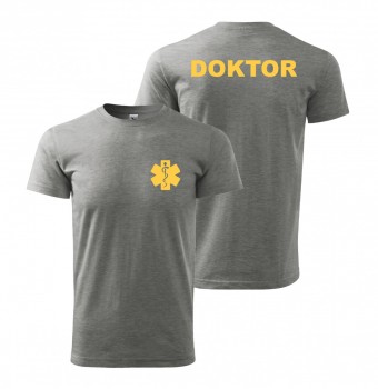 Tričko DOKTOR šedé/žlutý potisk XL pánské