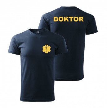 Tričko DOKTOR nám. modrá/žlutý potisk XS pánské