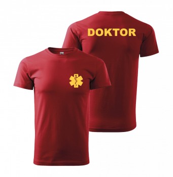 Tričko DOKTOR červené/žlutý potisk XL pánské
