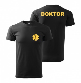 Tričko DOKTOR černé/žlutý potisk XL pánské