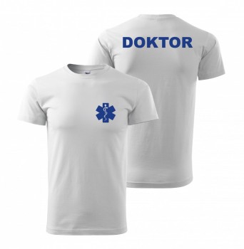 Tričko DOKTOR bílé/modrý potisk XL pánské