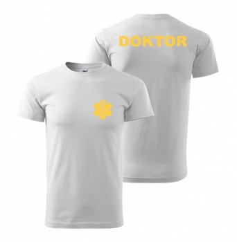 Tričko DOKTOR bílé/žlutý potisk XL pánské