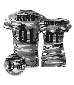 Trička pro páry King and Queen 065 Camouflage Gray